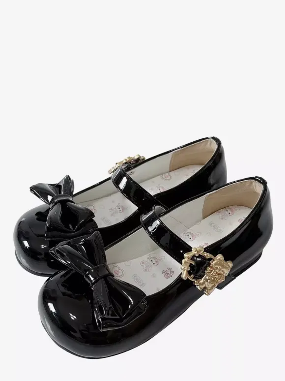 Escarpins Lolita à n艙uds bout rond talon compensé en cuir PU