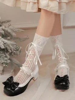 Escarpins Lolita à talons compensés en cuir PU avec n艙uds roses