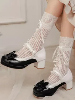 Escarpins Lolita à talons compensés en cuir PU avec n艙uds roses