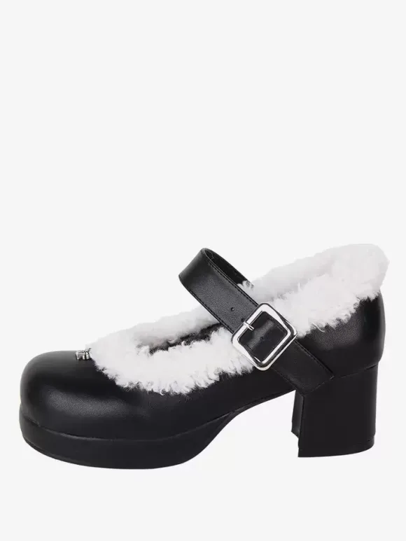Escarpins Lolita à talons épais en cuir PU noir Sweet Lolita Footwear