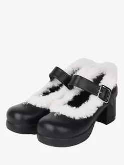 Escarpins Lolita à talons épais en cuir PU noir Sweet Lolita Footwear