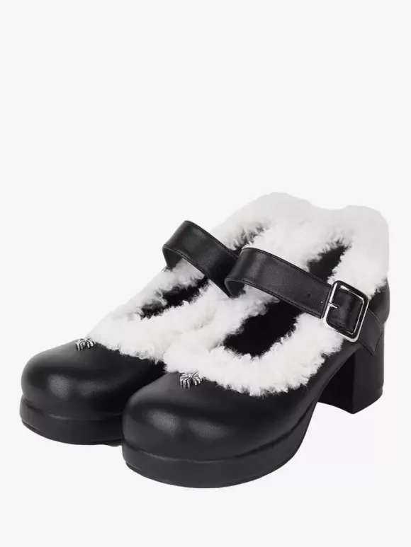 Escarpins Lolita à talons épais en cuir PU noir Sweet Lolita Footwear