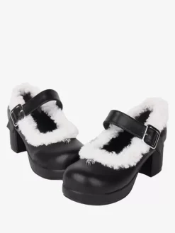 Escarpins Lolita à talons épais en cuir PU noir Sweet Lolita Footwear