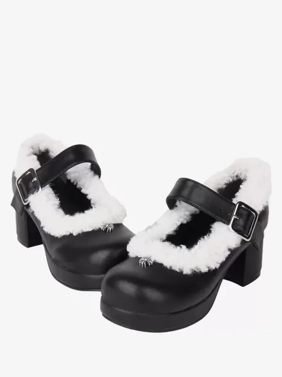 Escarpins Lolita à talons épais en cuir PU noir Sweet Lolita Footwear