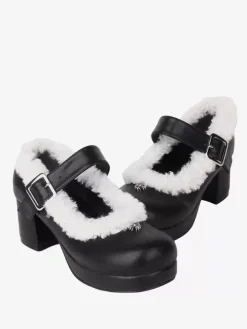 Escarpins Lolita à talons épais en cuir PU noir Sweet Lolita Footwear