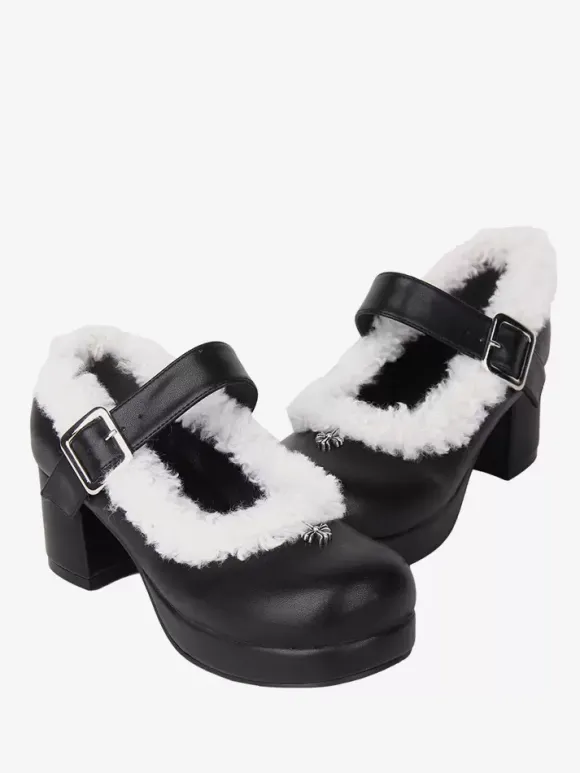 Escarpins Lolita à talons épais en cuir PU noir Sweet Lolita Footwear