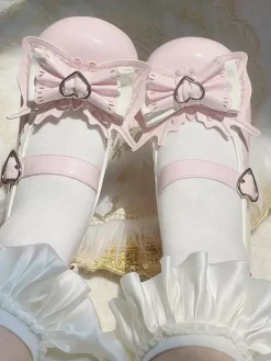 Escarpins Lolita Sweet bleu ciel clair n艙uds cuir PU petit talon style ergonomie.