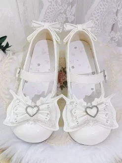 Escarpins Lolita Sweet bleu ciel clair n艙uds cuir PU petit talon style ergonomie.