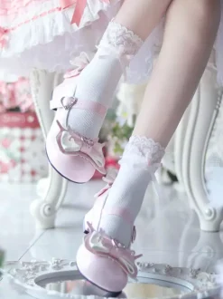 Escarpins Lolita Sweet bleu ciel clair n艙uds cuir PU petit talon style ergonomie.
