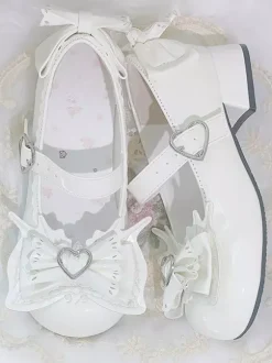 Escarpins Lolita Sweet bleu ciel clair n艙uds cuir PU petit talon style ergonomie.