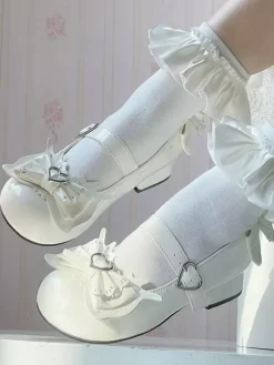 Escarpins Lolita Sweet bleu ciel clair n艙uds cuir PU petit talon style ergonomie.