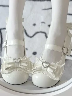 Escarpins Lolita Sweet bleu ciel clair n艙uds cuir PU petit talon style ergonomie.