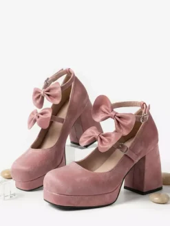 Escarpins Lolita Sweet n艙uds vert foncé tige en micro-daim talon compensé.