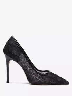 Escarpins noirs à bout pointu en dentelle à enfiler et à talons hauts