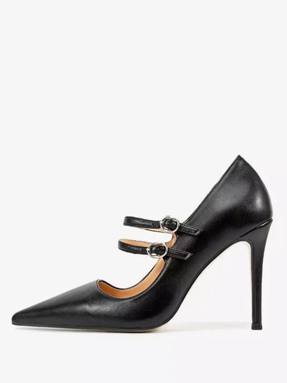 Escarpins noirs Mary Jane à bout pointu et talons aiguilles