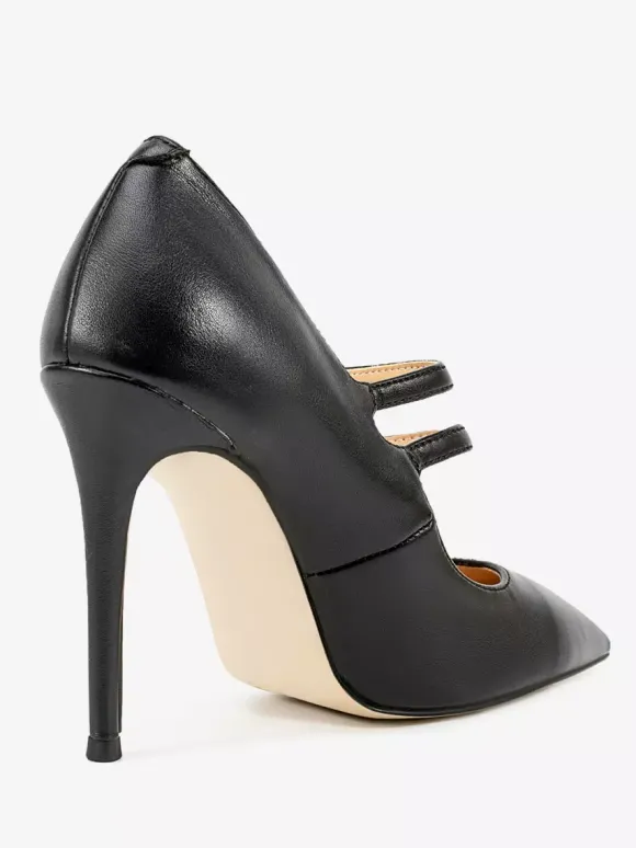 Escarpins noirs Mary Jane à bout pointu et talons aiguilles