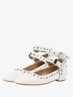 Escarpins plats à clous pour femmes ballerines à bout pointu et bride à la cheville