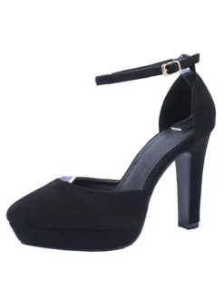 Escarpins pour femmes avec bride à la cheville  bout en amande  talon épais  talons noirs chics avec bride à la cheville