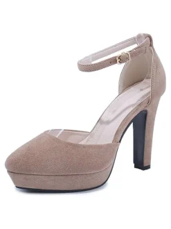 Escarpins pour femmes avec bride à la cheville  bout en amande  talon épais  talons noirs chics avec bride à la cheville