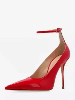 Escarpins rouges à talons aiguilles bout pointu et bride cheville