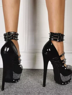 Escarpins sexy à talons hauts et plateformes avec strass et perles
