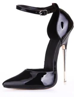 Escarpins Sexy Talons Hautes Fins Femmes à Cuir Synthétique Vernis à Bout Pointu avec Boucles Unicolore Chaussures Sexy
