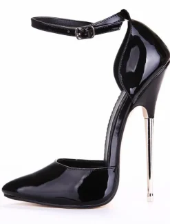 Escarpins Sexy Talons Hautes Fins Femmes à Cuir Synthétique Vernis à Bout Pointu avec Boucles Unicolore Chaussures Sexy