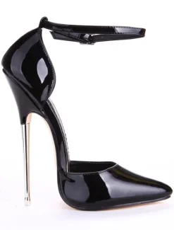Escarpins Sexy Talons Hautes Fins Femmes à Cuir Synthétique Vernis à Bout Pointu avec Boucles Unicolore Chaussures Sexy