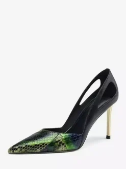 Escarpins verts à talons hauts bout pointu découpes à enfiler