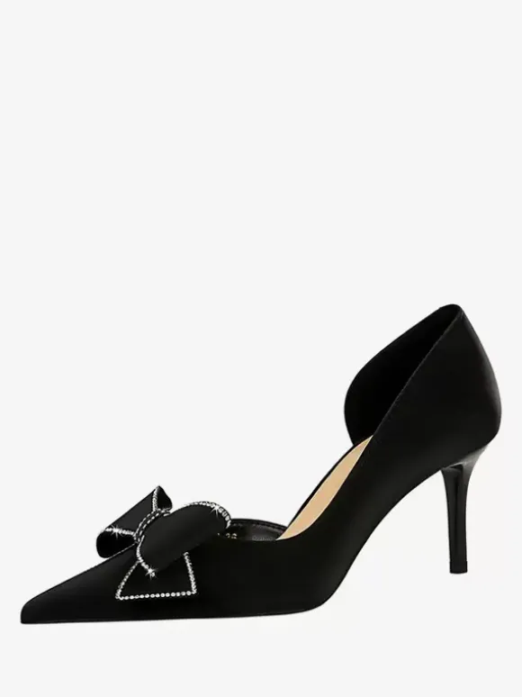 Escarpins Verts Femmes N艙ud Talons Hauts Élégants Bout Pointu Talon Aiguille Soie Et Satin