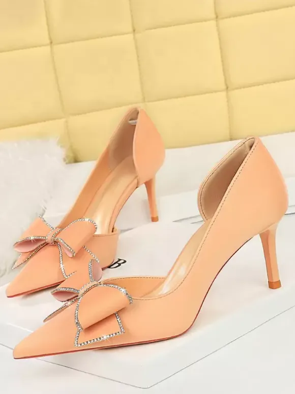 Escarpins Verts Femmes N艙ud Talons Hauts Élégants Bout Pointu Talon Aiguille Soie Et Satin