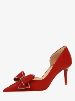 Escarpins Verts Femmes N艙ud Talons Hauts Élégants Bout Pointu Talon Aiguille Soie Et Satin