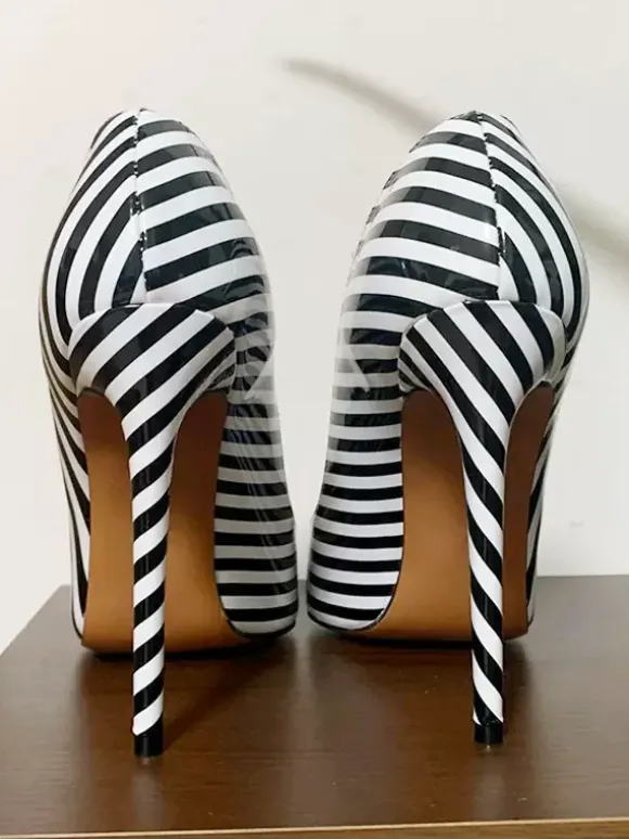 Escarpins bas à talons hauts pour femmes imprimé zèbre talon aiguille cuir PU
