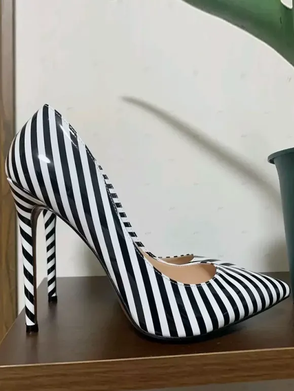 Escarpins bas à talons hauts pour femmes imprimé zèbre talon aiguille cuir PU