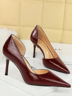 Escarpins chics à talons pour femmes bout pointu talon aiguille en PU verni