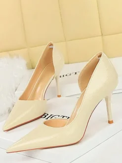 Escarpins chics à talons pour femmes bout pointu talon aiguille en PU verni