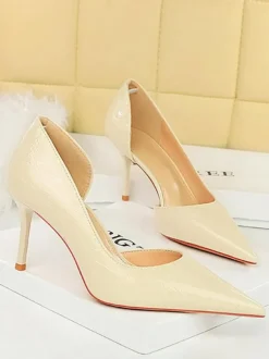 Escarpins chics à talons pour femmes bout pointu talon aiguille en PU verni
