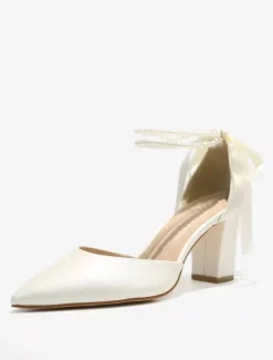 Escarpins de mariée Chaussures de mariage en cuir PU à bout pointu avec strass