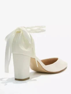 Escarpins de mariée Chaussures de mariage en cuir PU à bout pointu avec strass