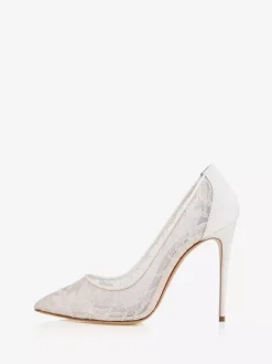 Escarpins De Mariée Transparentes En Dentelle Noire Talons Aiguilles Bout Pointu