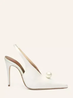 Escarpins de soirée en satin pour femmes bout pointu perles bride arrière