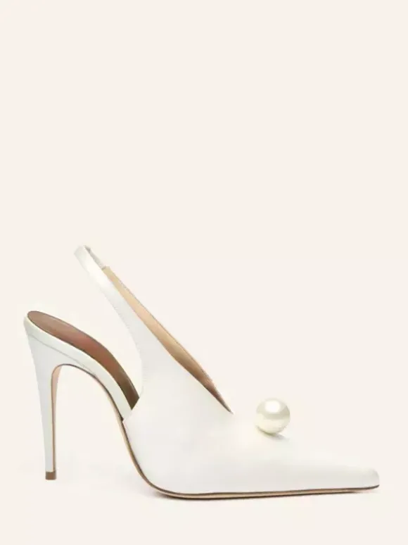 Escarpins de soirée en satin pour femmes bout pointu perles bride arrière