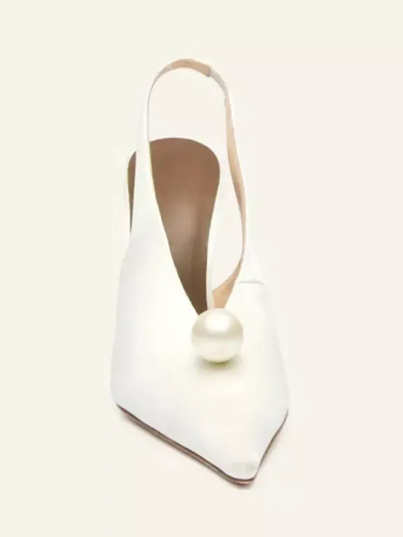 Escarpins de soirée en satin pour femmes bout pointu perles bride arrière