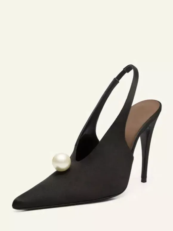 Escarpins de soirée en satin pour femmes bout pointu perles bride arrière