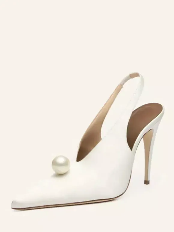 Escarpins de soirée en satin pour femmes bout pointu perles bride arrière