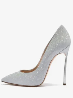 Escarpins de Soirée à Talons Hautes Fins Femmes en Paillette avec Bout Pointu à Cuir Synthétique Unicolore