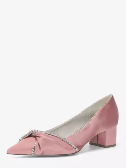 Escarpins en satin à bout pointu strass et talon compensé noué à enfiler