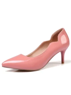 Escarpins femme couleur nue en PU bout pointu talon mi-bas
