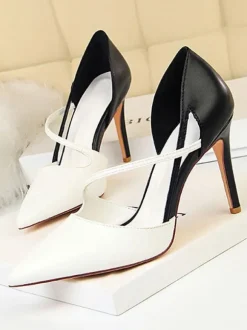 Escarpins femme nude en PU bout pointu talon haut
