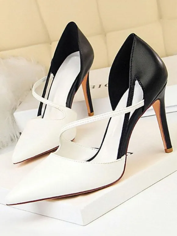 Escarpins femme nude en PU bout pointu talon haut